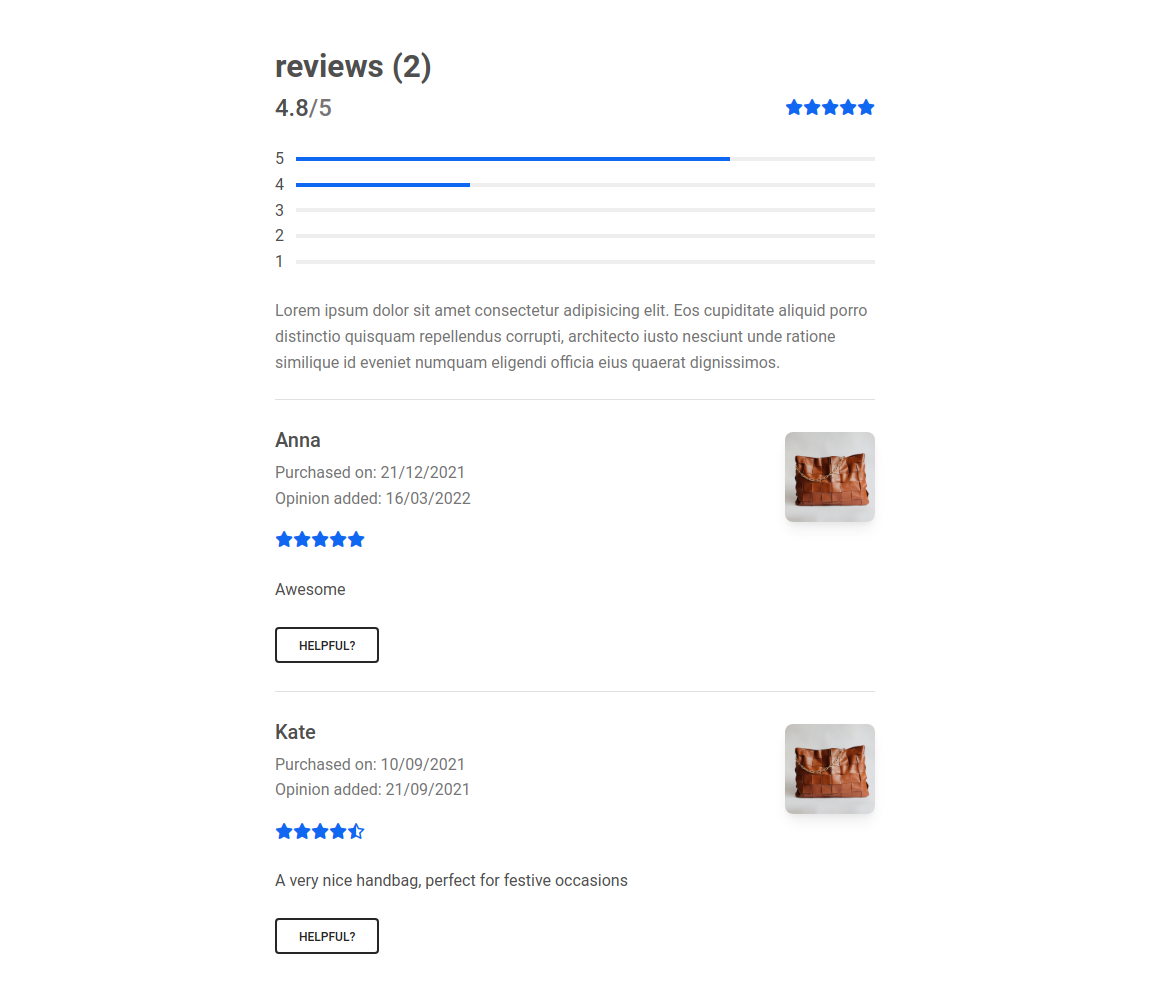 Bootstrap 5 eCommerce Reviews Design Block