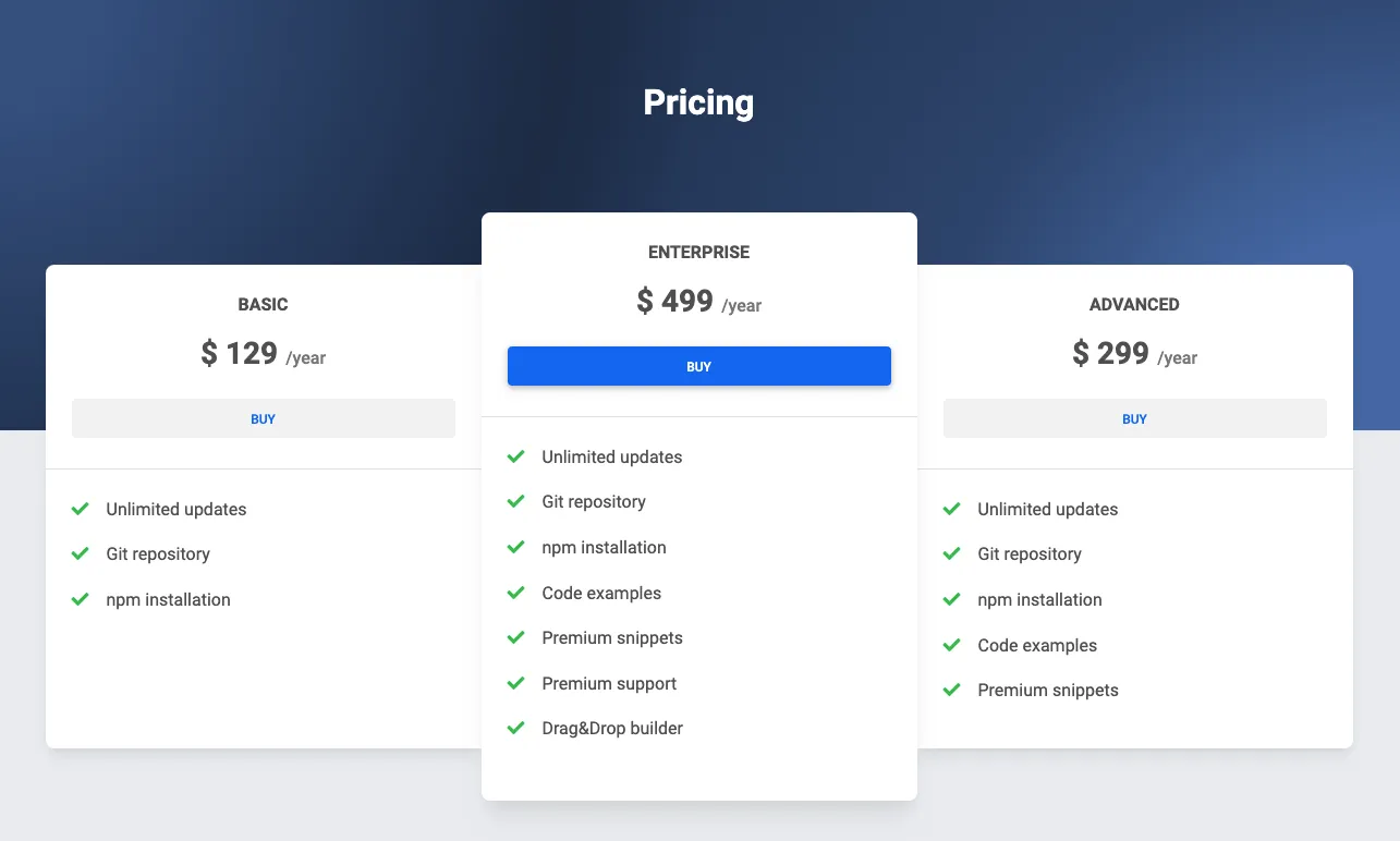 Bootstrap 5 Landing Page Pricing Design Block