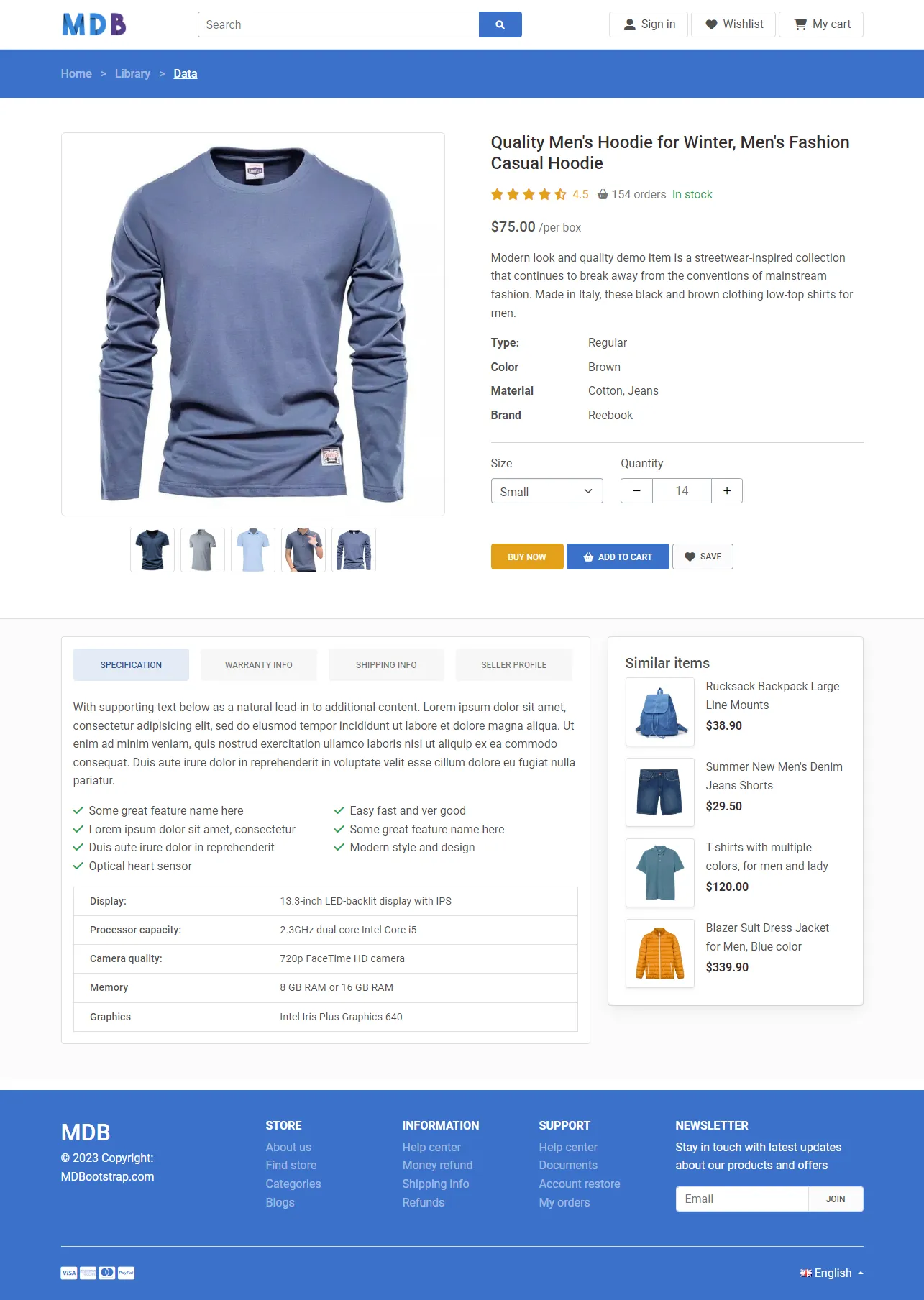 html product details page template