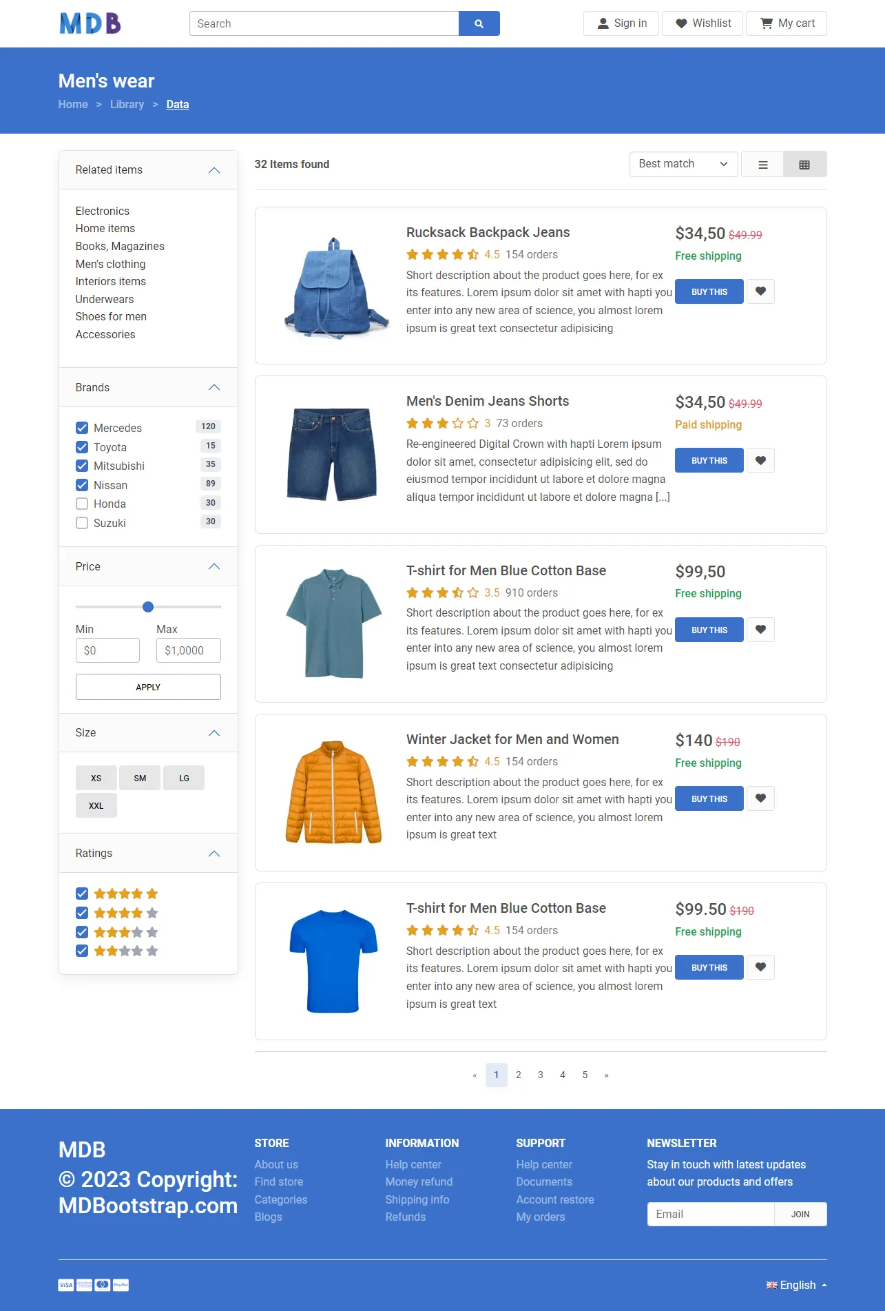 Bootstrap 5 eCommerce Products List