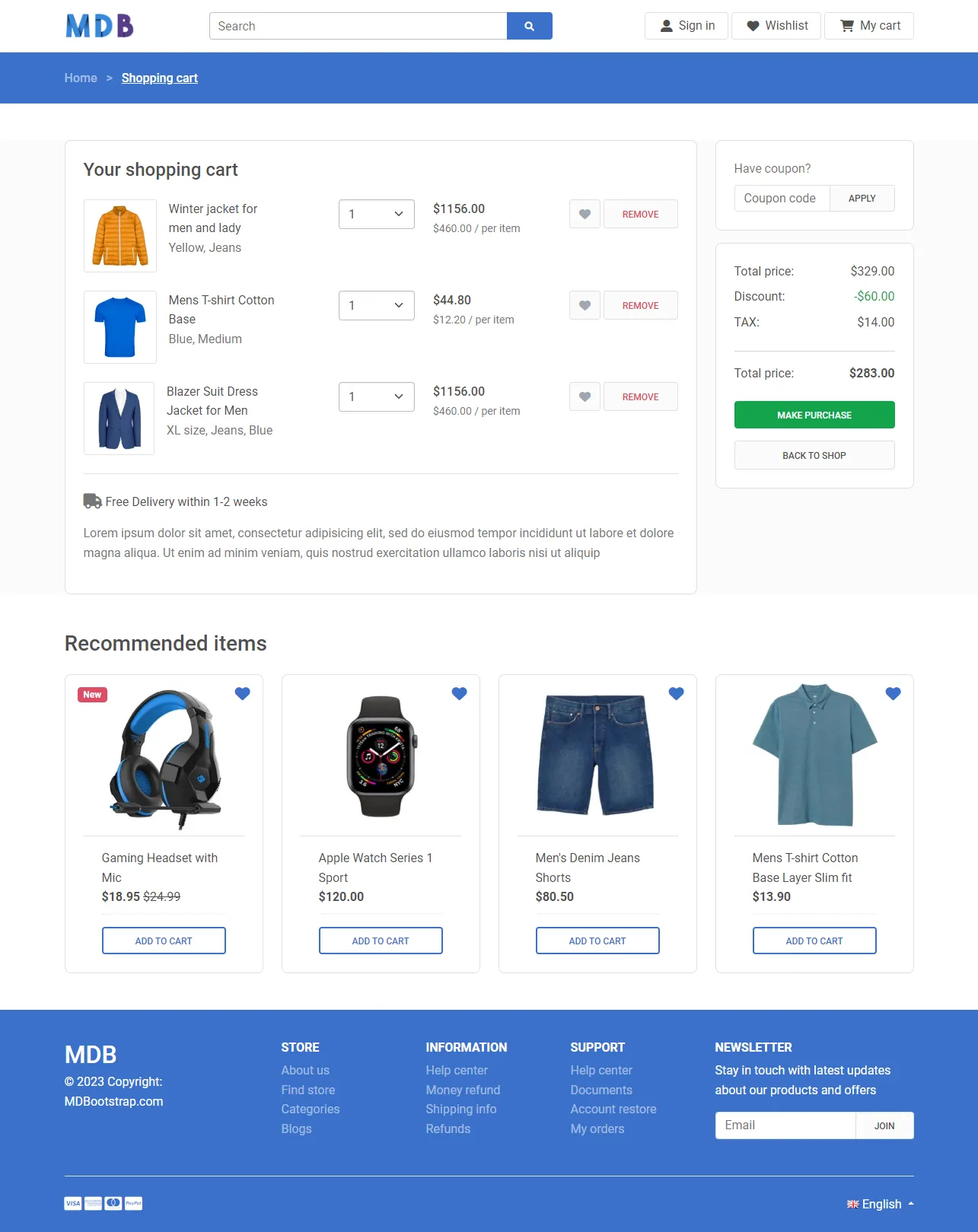 Bootstrap 5 eCommerce Shopping Cart