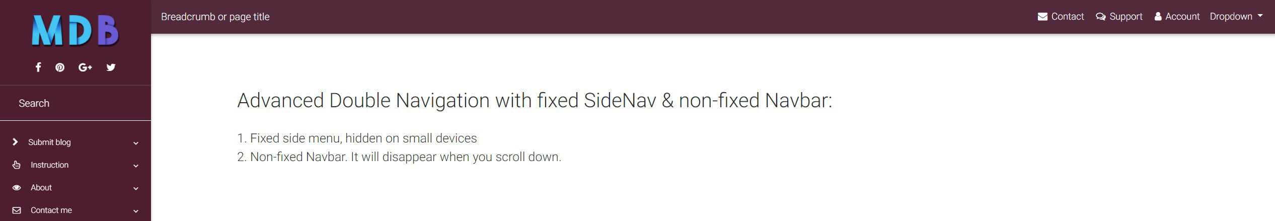 Website with a regular fixed Navbar.