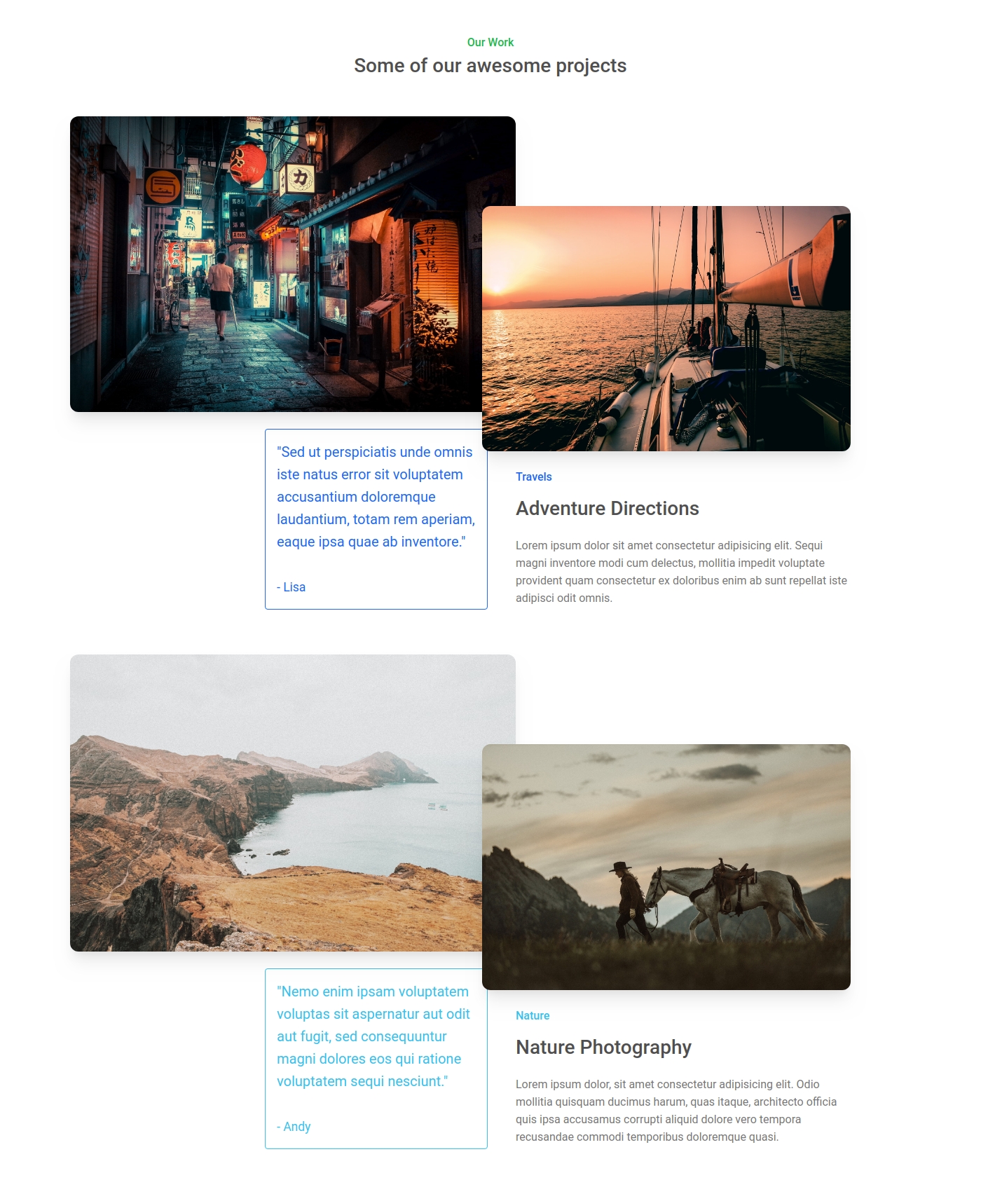 Bootstrap Landing Page blocks - project sections