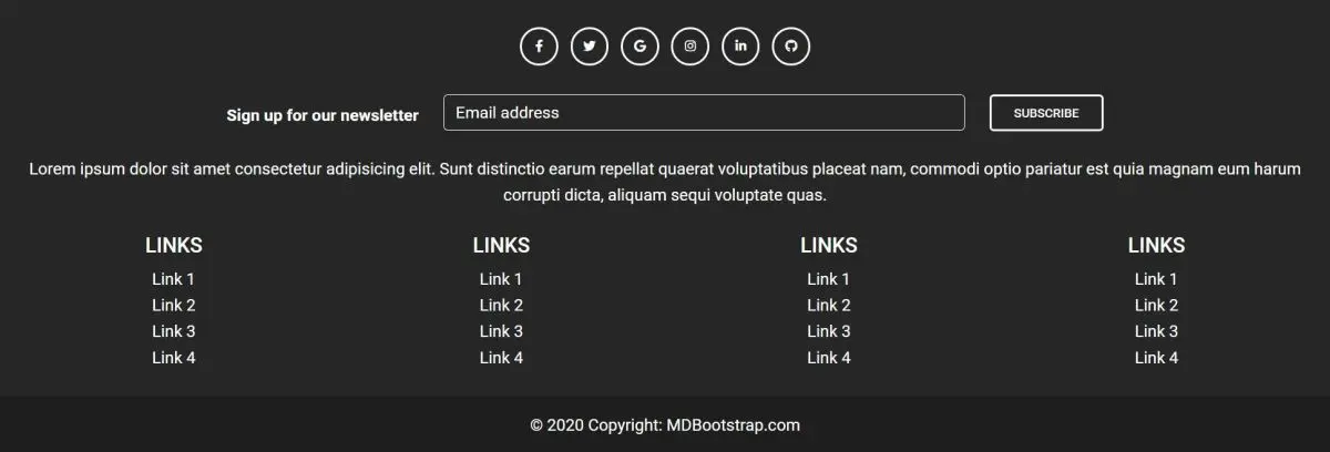MDB 5 Footer Component with Links