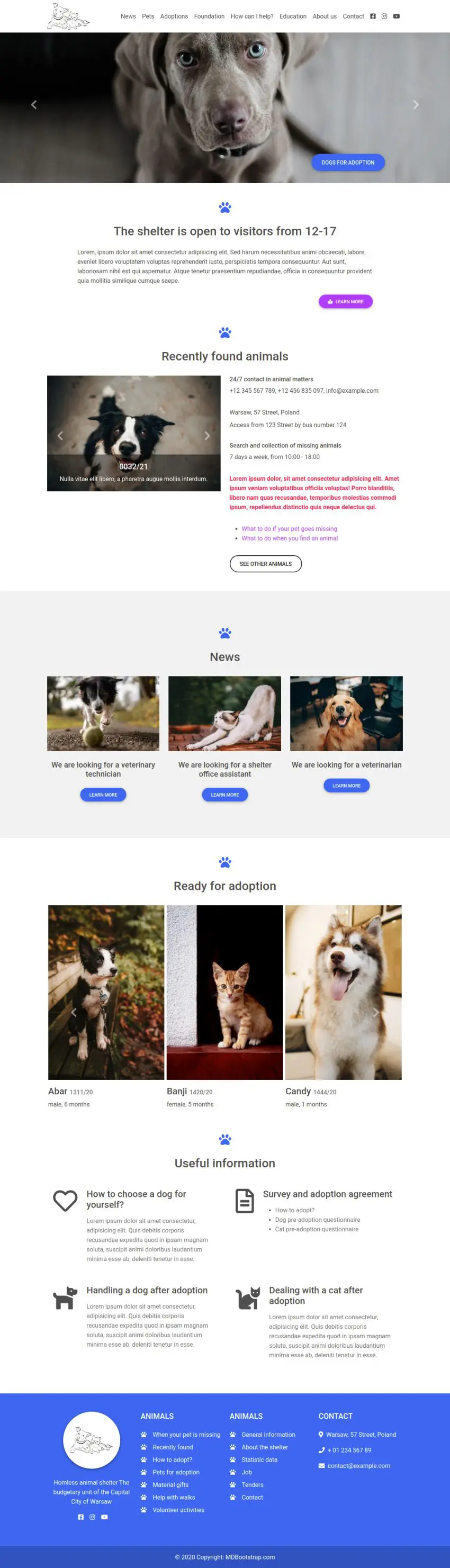 Bootstrap 5 Animal Shelter Landing Page