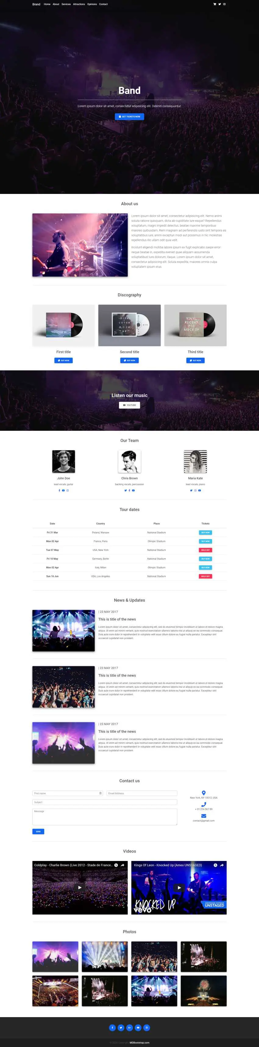 Bootstrap 5 Band Landing Page