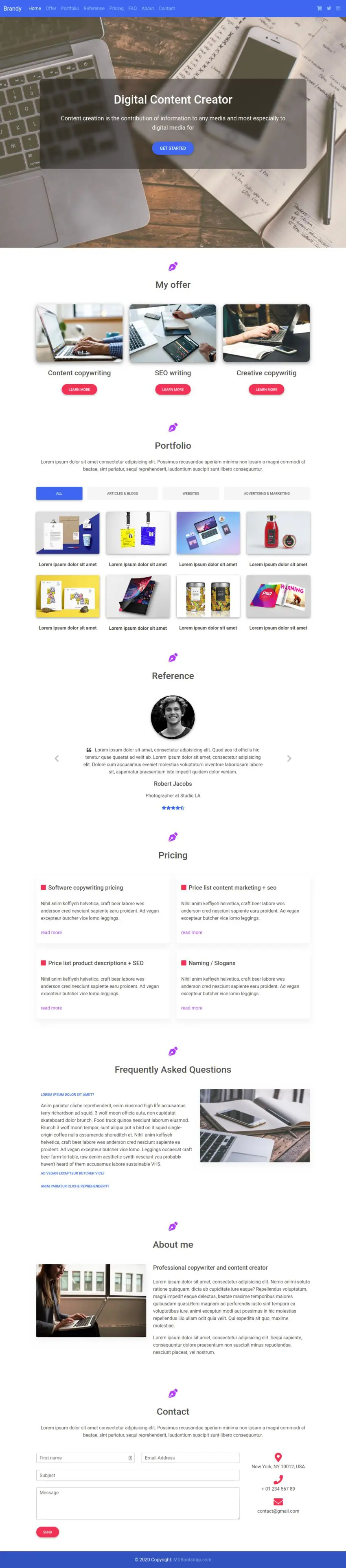 Bootstrap 5 Content Creator Landing Page
