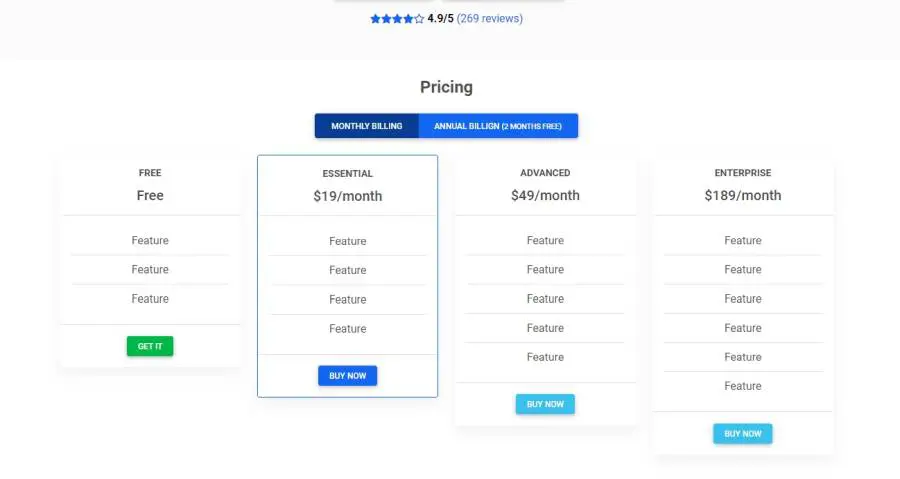 Bootstrap 5 pricing template