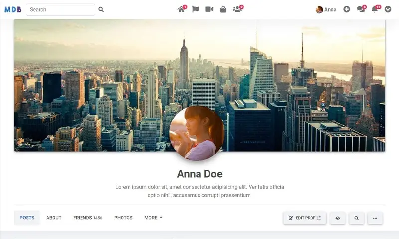 Bootstrap 5 Facebook Profile Page LAB Project