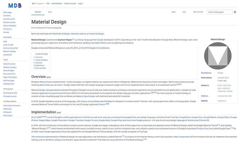Wikipedia article page template Bootstrap 5 Material Design