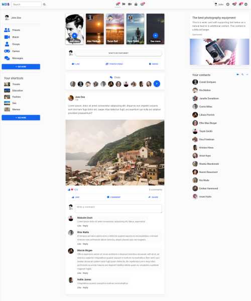 Facebook Newsfeed Template Bootstrap 5 Material Design 2 0