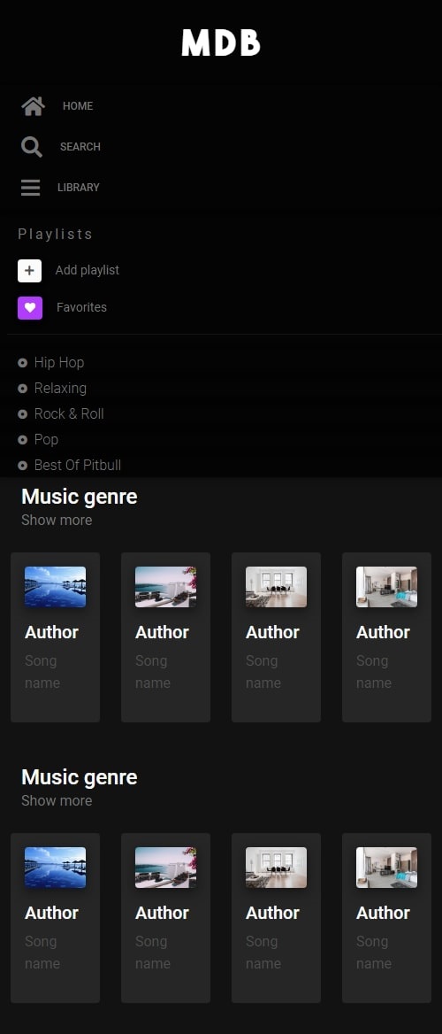 Spotify player template - Bootstrap 5 & Material Design 2.0