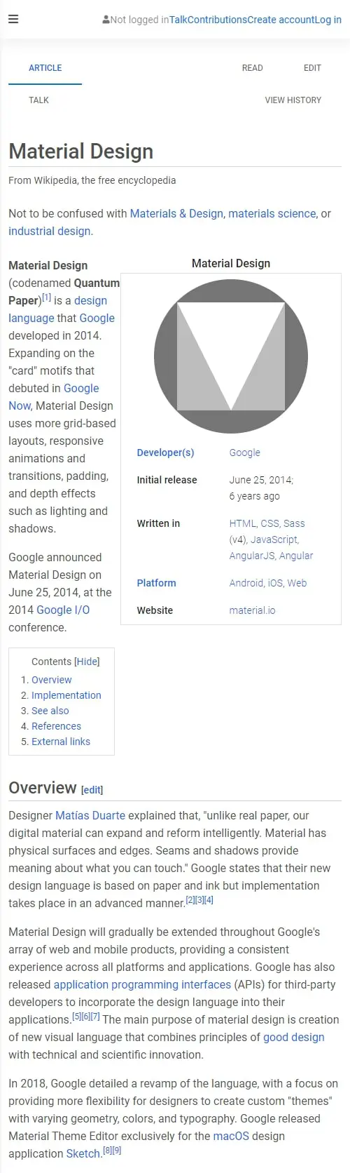 Wikipedia article page template - Bootstrap 5 & Material Design