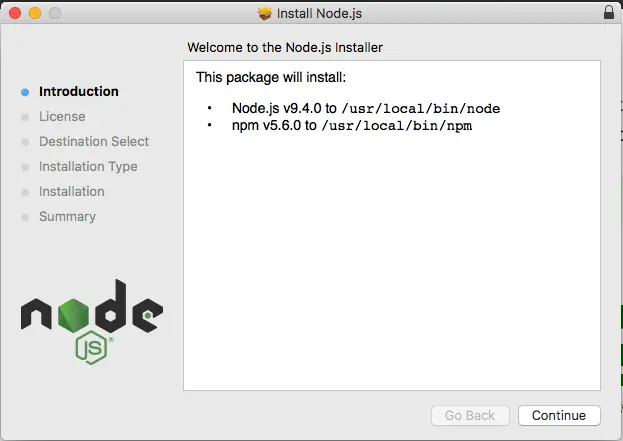 macOS Node.js installation