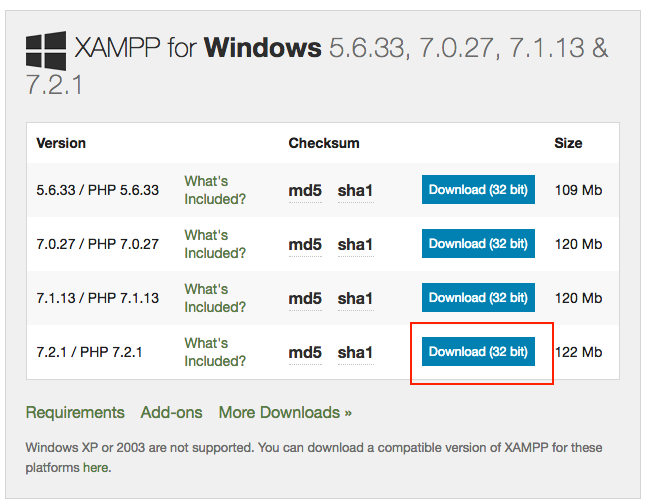Download XAMPP for Windows