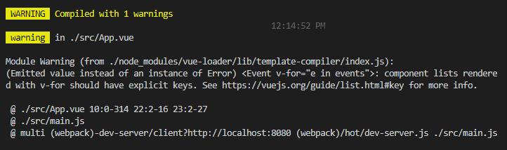 Warning in a console