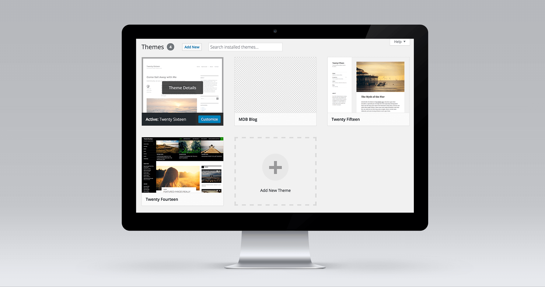 WordPress theme list displayed on desktop