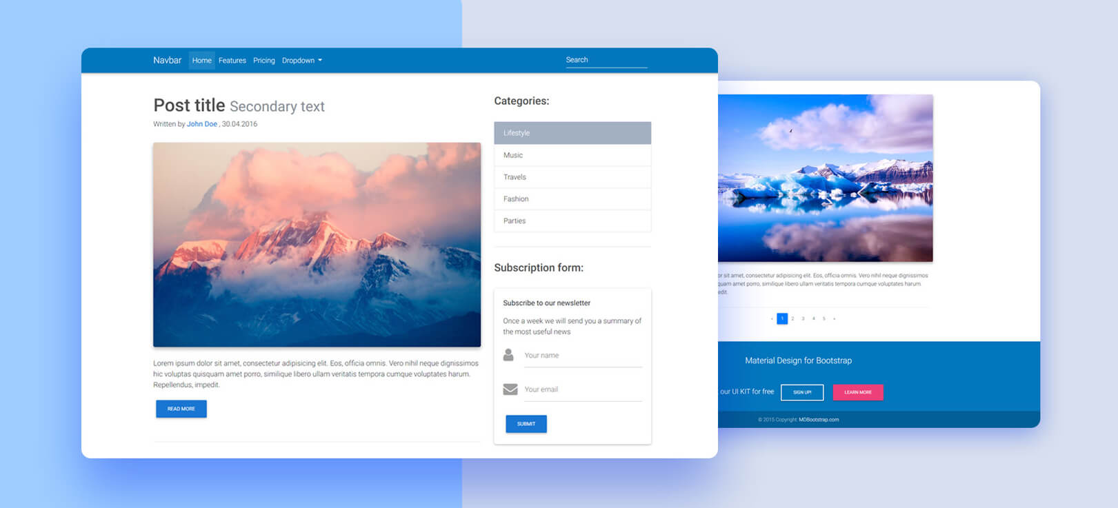 Blog Free Template Bootstrap 4 & Material Design Material Design