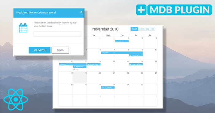 React Full Calendar Bootstrap 4 & Material Design. Examples